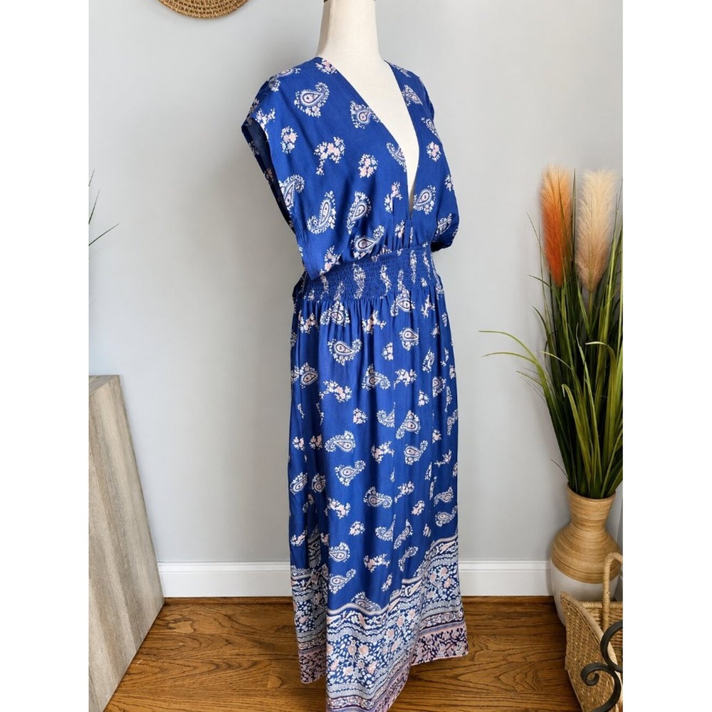NATURAL LIFE Nadia Blue Paisley Floral Tie Back Halter Maxi Dress SZ XL Boho - Picture 3 of 8